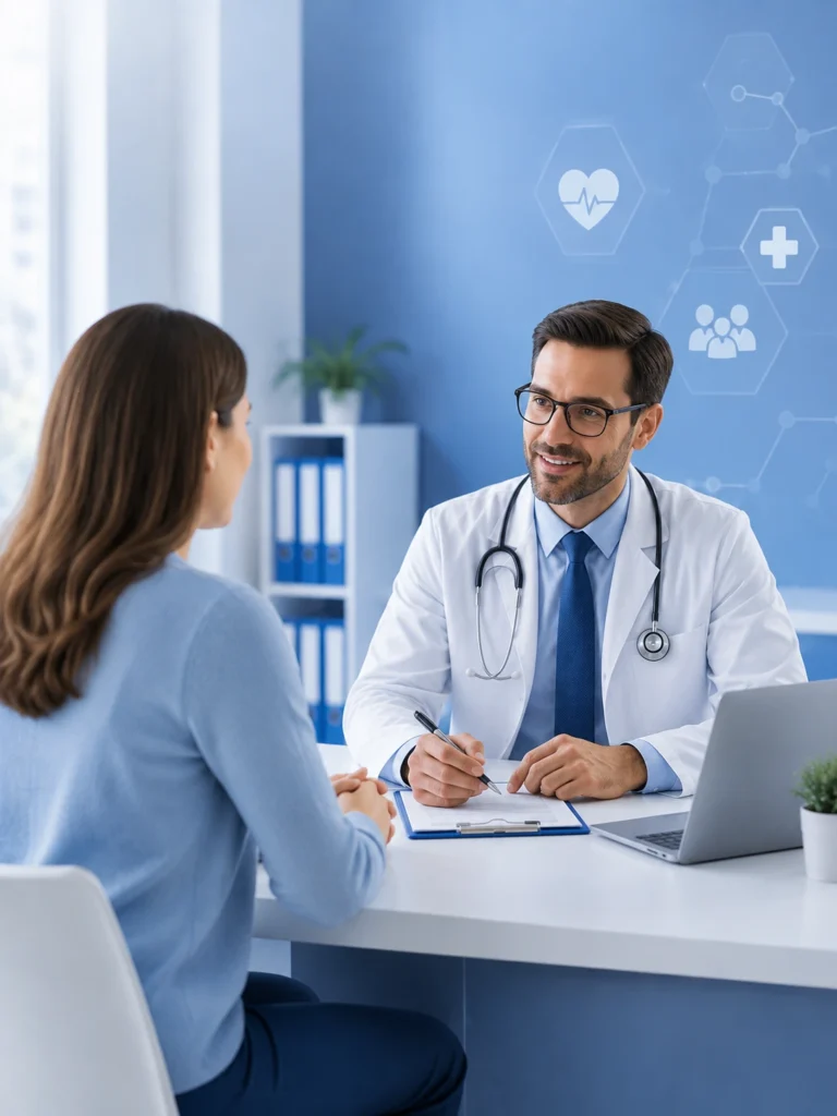 Behavioral and mental health billing services with healthcare provider consulting a patient in a modern medical office