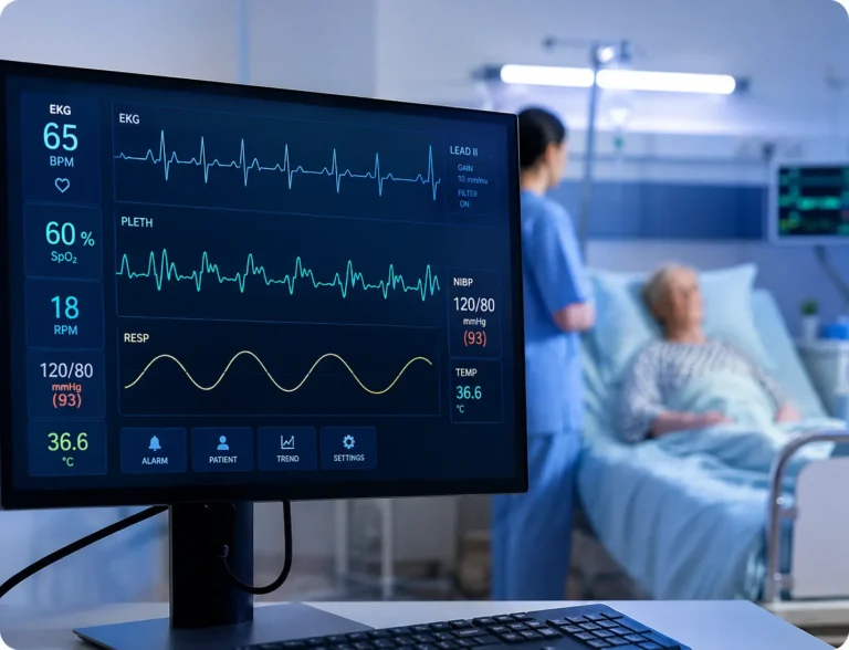 Hospital patient monitoring system with vital signs display