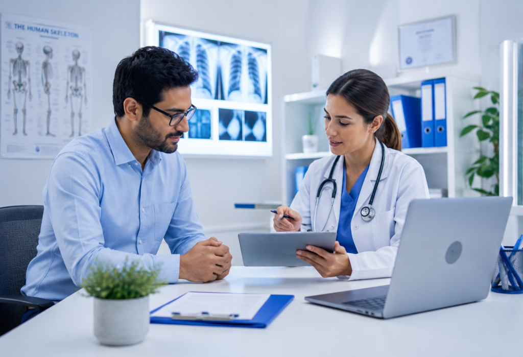 Doctor discussing medical information with a patient