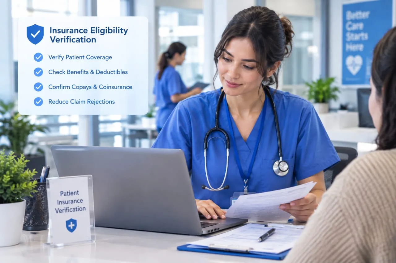 Medical billing specialist conducting patient insurance verification