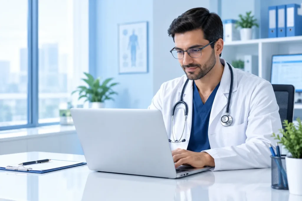 Professional Doctor Using Laptop