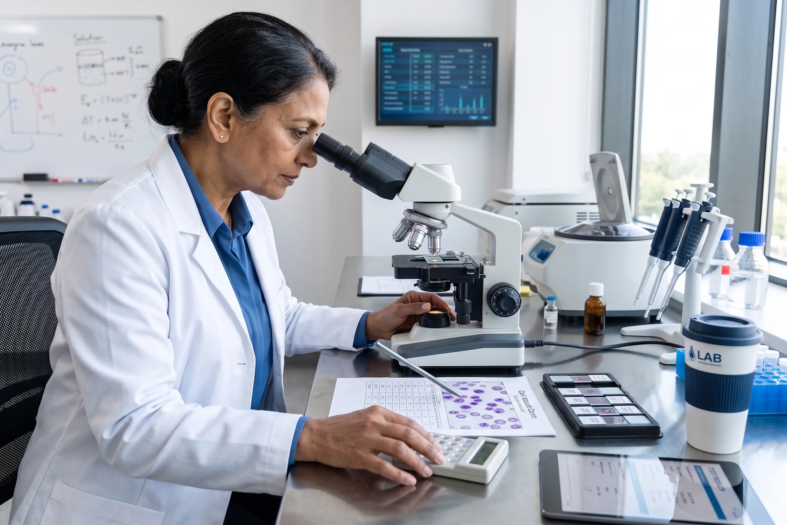 doctor checking microscope